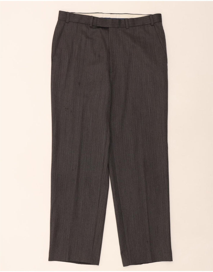 Pantaloni de costum drepți pentru bărbați Marks & Spencer, L36 L31, lână gri Herringbone