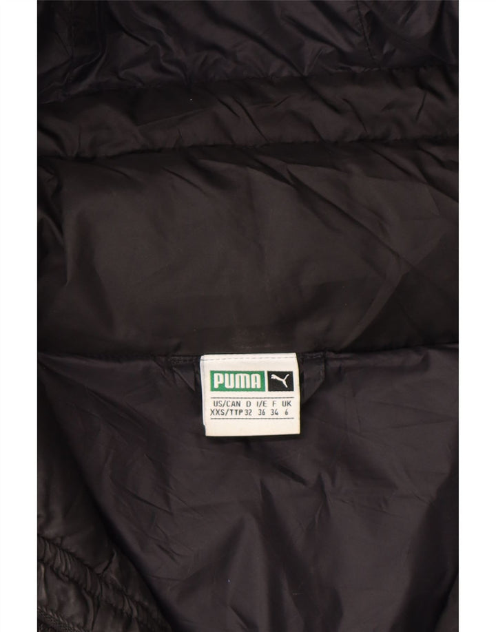 PUMA Womens Graphic Hooded Padded Jacket UK 6 XS Black Polyester Vintage Puma and Second-Hand Puma from Messina Hembry 