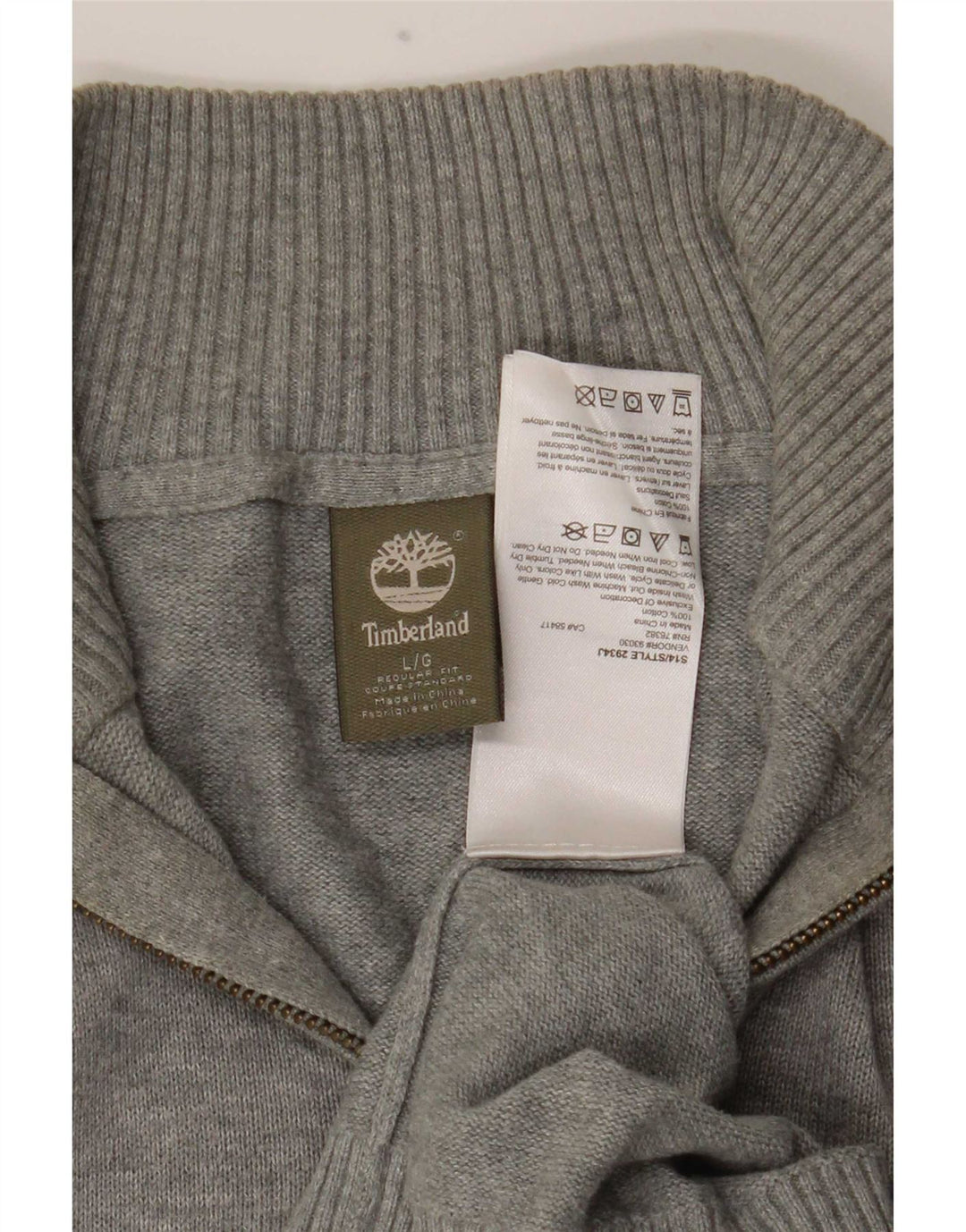 Pulover Timberland pentru bărbați, cu formă regulată, cu fermoar și gât, bumbac mare, gri