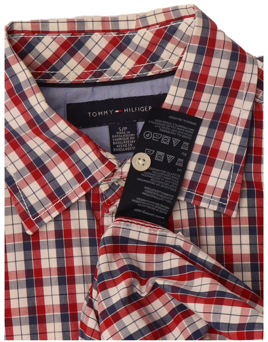 Cămașă cu mânecă scurtă Tommy Hilfiger pentru bărbați, bumbac cu carouri mici, roșii