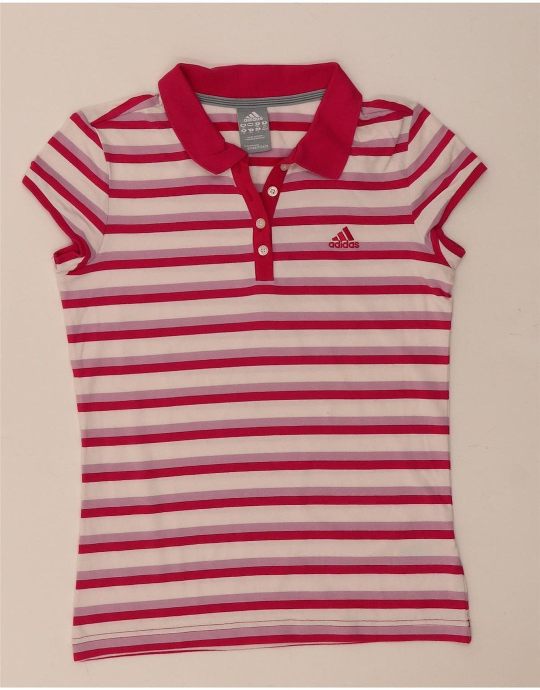 Tricou polo Adidas pentru femei UK 12, bumbac cu dungi roz mediu