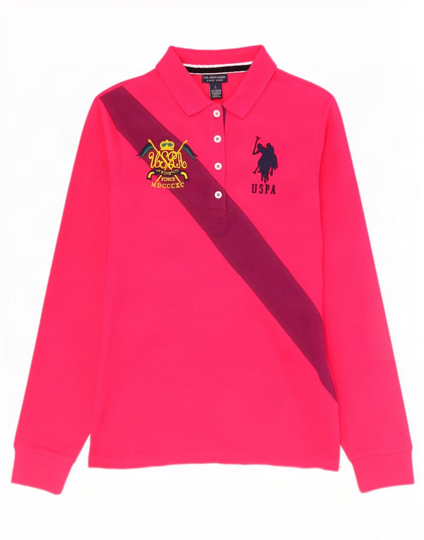 U.S. Polo Assn. Cămașă cu grafică pentru femei UK 14, mare, roz Colorblock