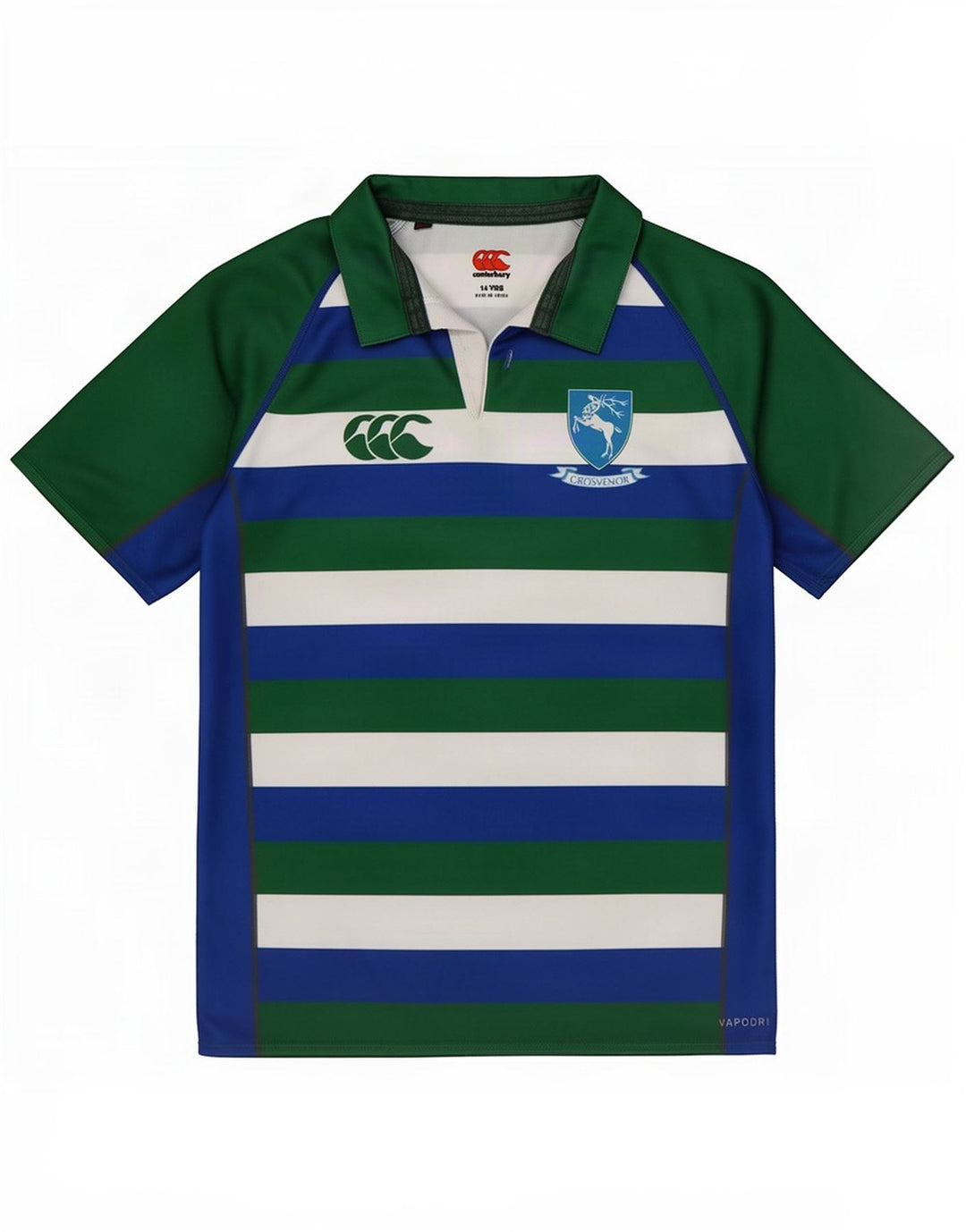 Tricou polo Canterbury pentru baieti 13-14 ani poliester cu dungi multicolore