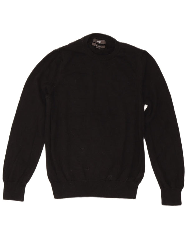 Marks & Spencer Womens Crew Neck Jumper Sweater UK 10 Small Black Cotton