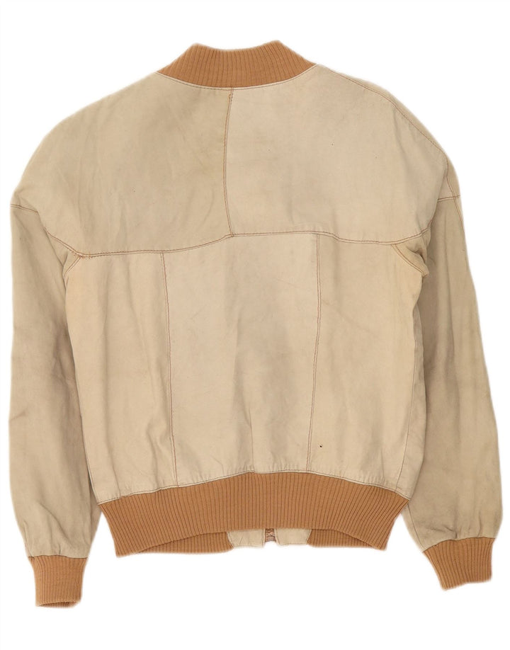 Jachetă Bomber din piele vintage pentru femei UK 14 Bej mediu