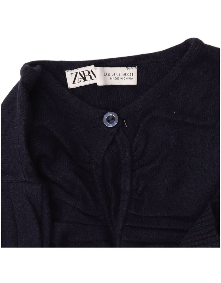 Pulover pentru damă Zara, cu gât, cu nasturi, mic, bleumarin
