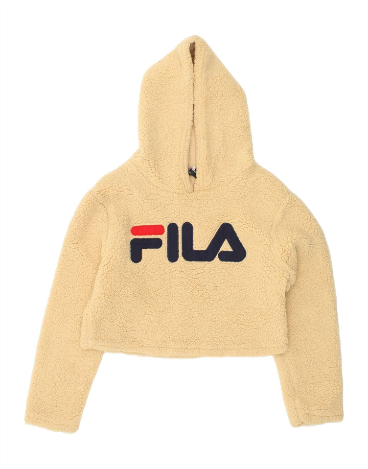 FILA Womens Hooded Fleece Jumper UK 10 Small Beige Polyester Vintage Fila and Second-Hand Fila from Messina Hembry 
