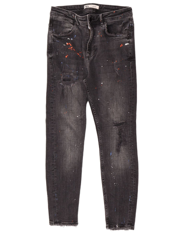 Blugi skinny învechiți pentru bărbați Zara EU 38 Mici L30 L27 Bumbac cu pete negre