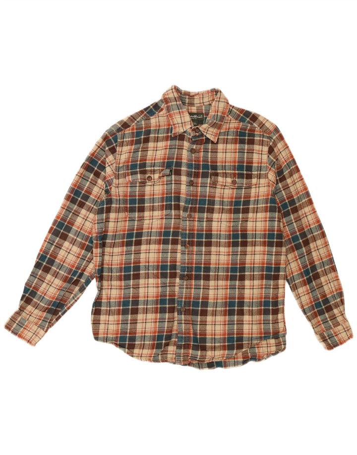 Cămașă de flanel pentru bărbați Eddie Bauer, bumbac cu carouri, bej, mare