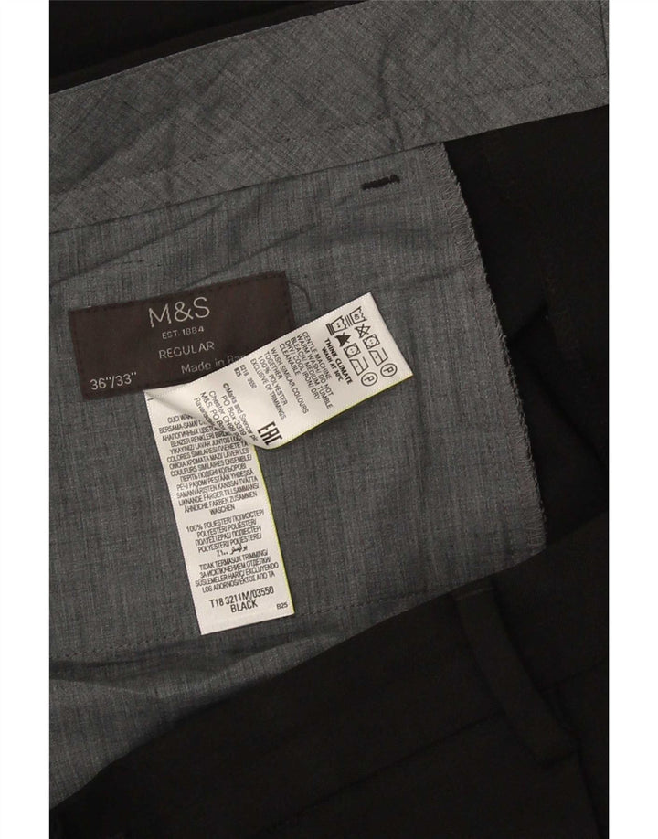 Pantaloni de costum obișnuiți pentru bărbați Marks & Spencer L36 L33 Poliester negru