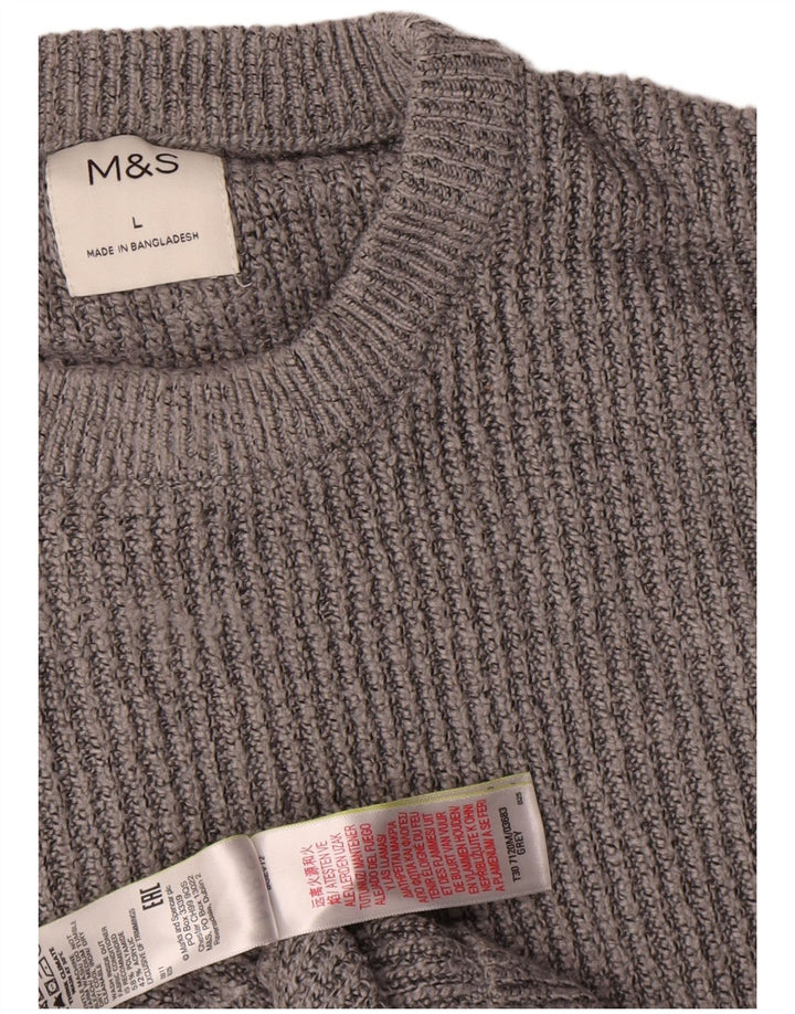 Pulover pentru bărbați Marks & Spencer, cu gât roșu, mare, gri din poliamidă