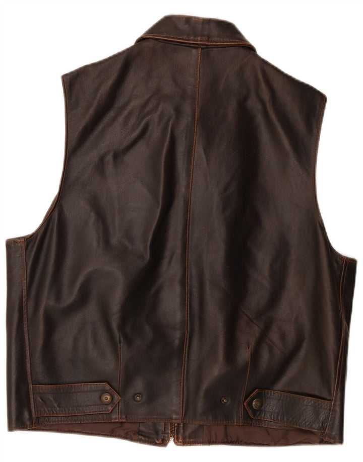 Vestă vintage din piele pentru bărbați, maro mediu