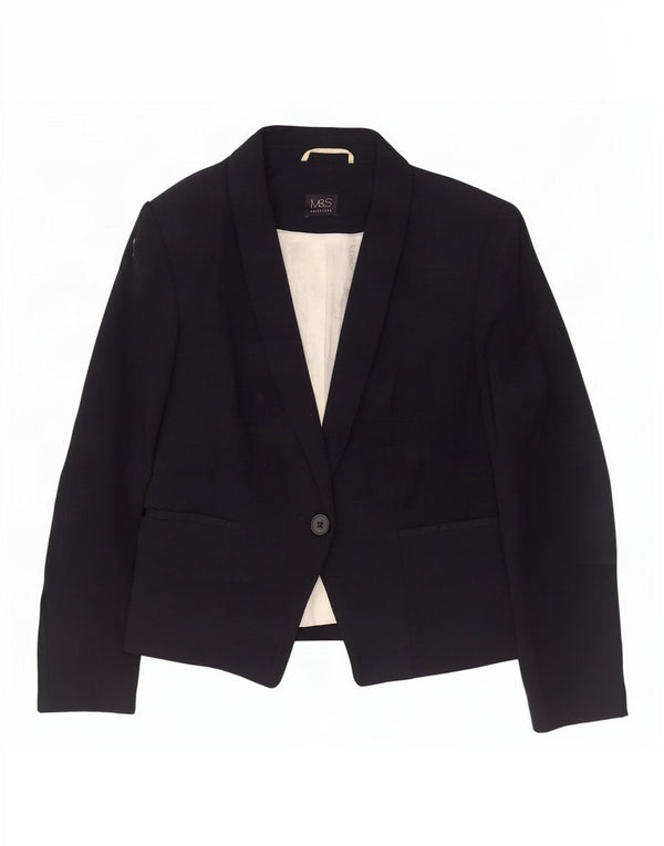 Marks & Spencer Womens 1 Button Blazer Jacket UK 14 Large Navy Blue