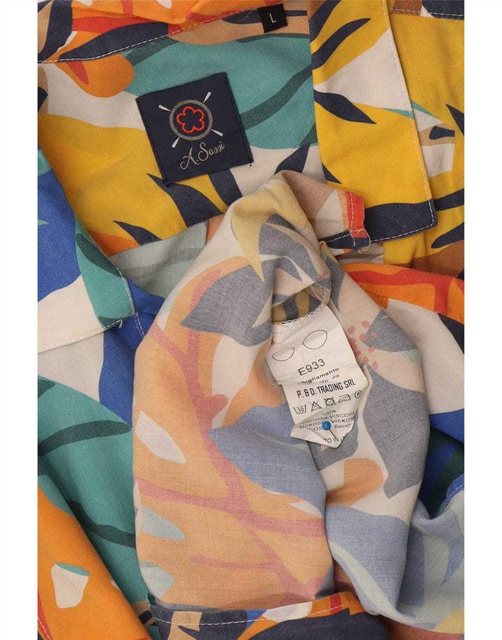 Cămașă Vintage pentru bărbați cu mânecă scurtă, mare, multicoloră, florală, viscoză