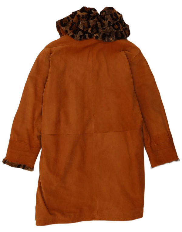 Palton din piele vintage de damă supradimensionat EU 42 din shearling maro mare
