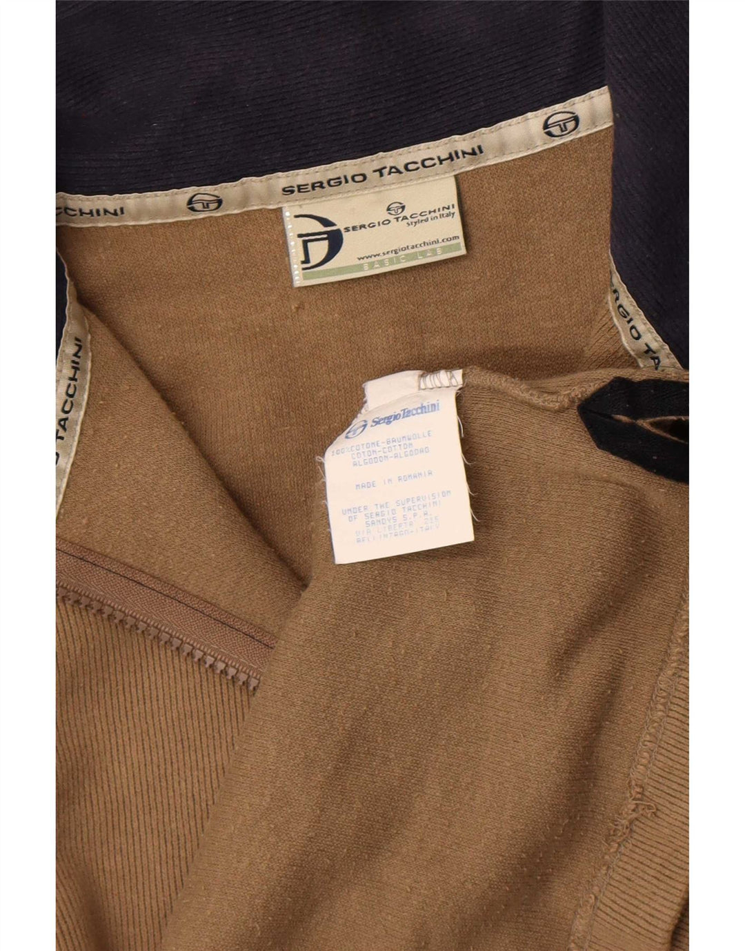 Hanorac pentru bărbați Sergio Tacchini, cu fermoar, bumbac, bej mediu