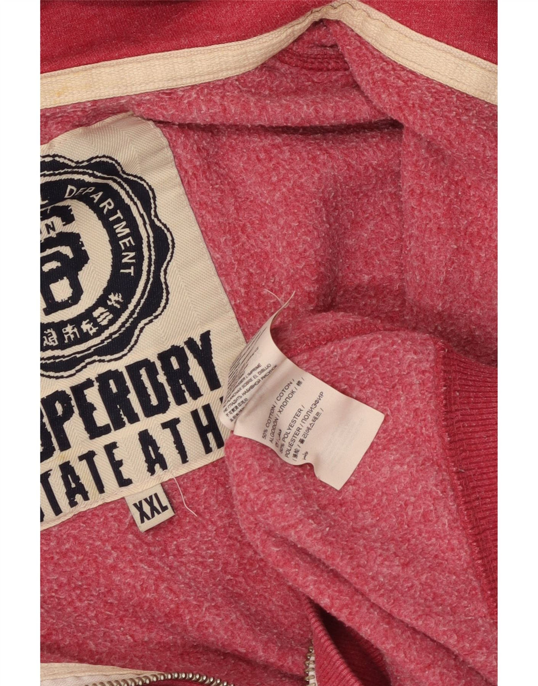SUPERDRY Pulover cu glugă cu fermoar grafic pentru bărbați, bumbac roșu 2XL