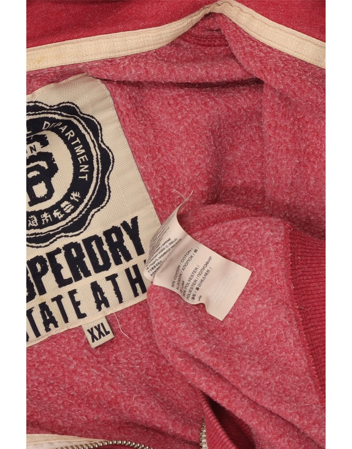 SUPERDRY Pulover cu glugă cu fermoar grafic pentru bărbați, bumbac roșu 2XL