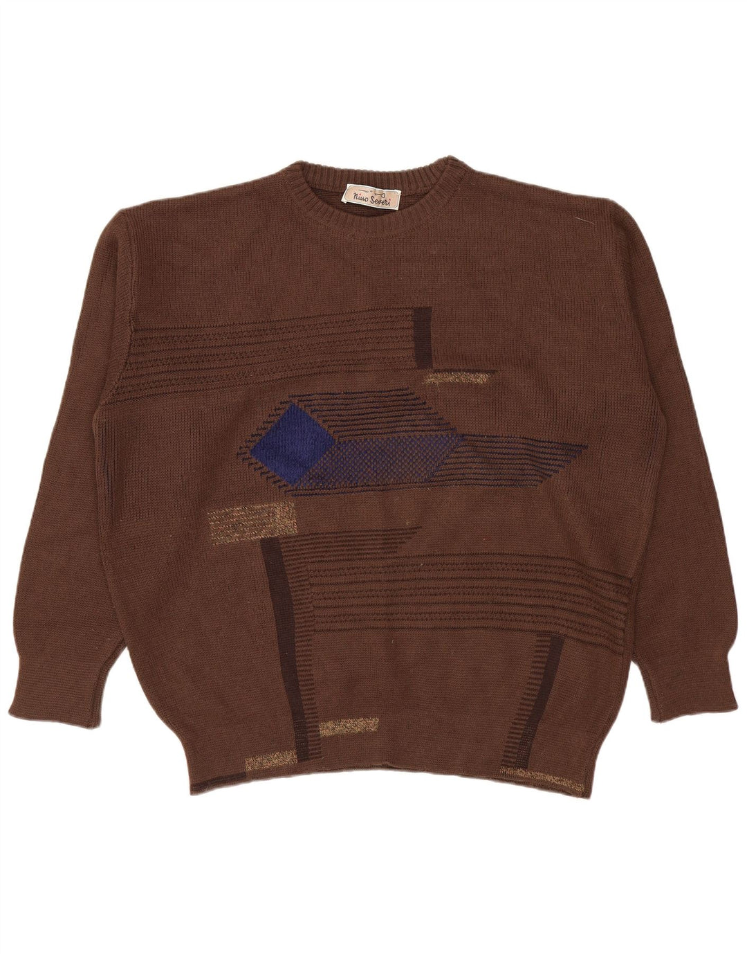 Pulover vintage pentru bărbați cu decolteu triplu, mare, maro, geometric