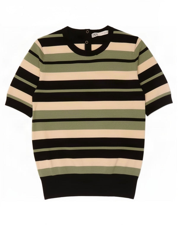 Pulover pentru femei Zara, cu gât de barcă, Marea Britanie 14, cu dungi mari, multicolore