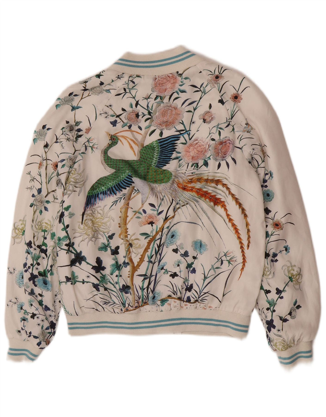 Jachetă Bomber cu grafică Zara pentru femei UK 6 XS Poliester floral alb