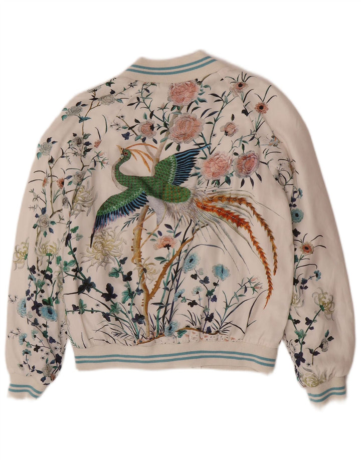 Jachetă Bomber cu grafică Zara pentru femei UK 6 XS Poliester floral alb