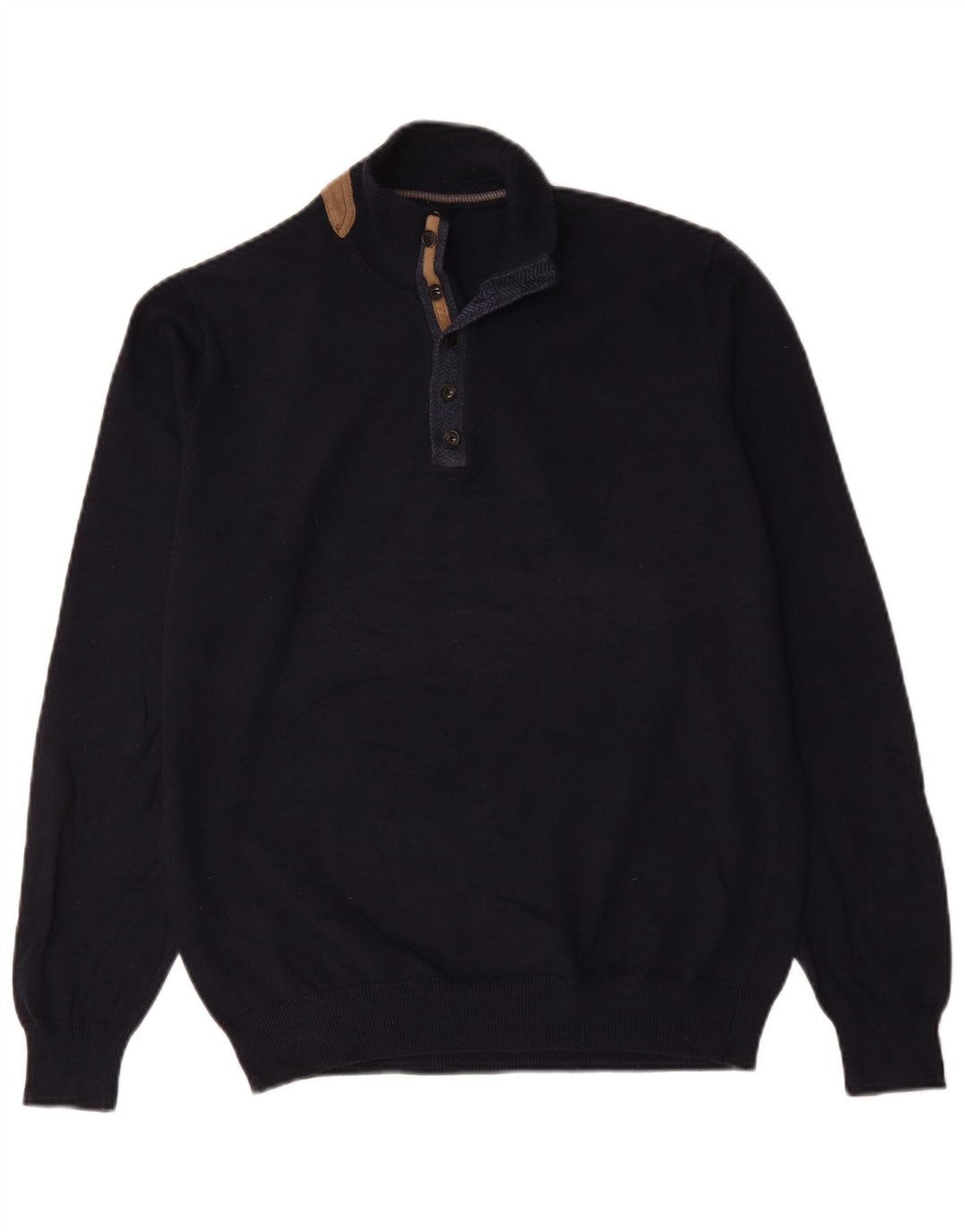 Massimo Dutti Pulover pentru bărbați cu gât cu nasturi, mare, bumbac bleumarin