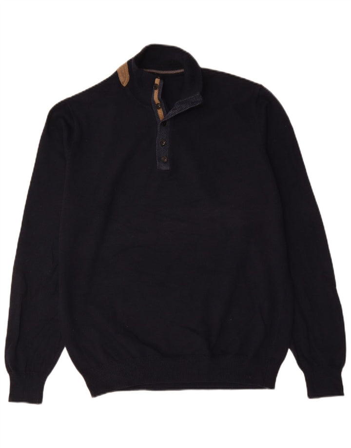 Massimo Dutti Pulover pentru bărbați cu gât cu nasturi, mare, bumbac bleumarin