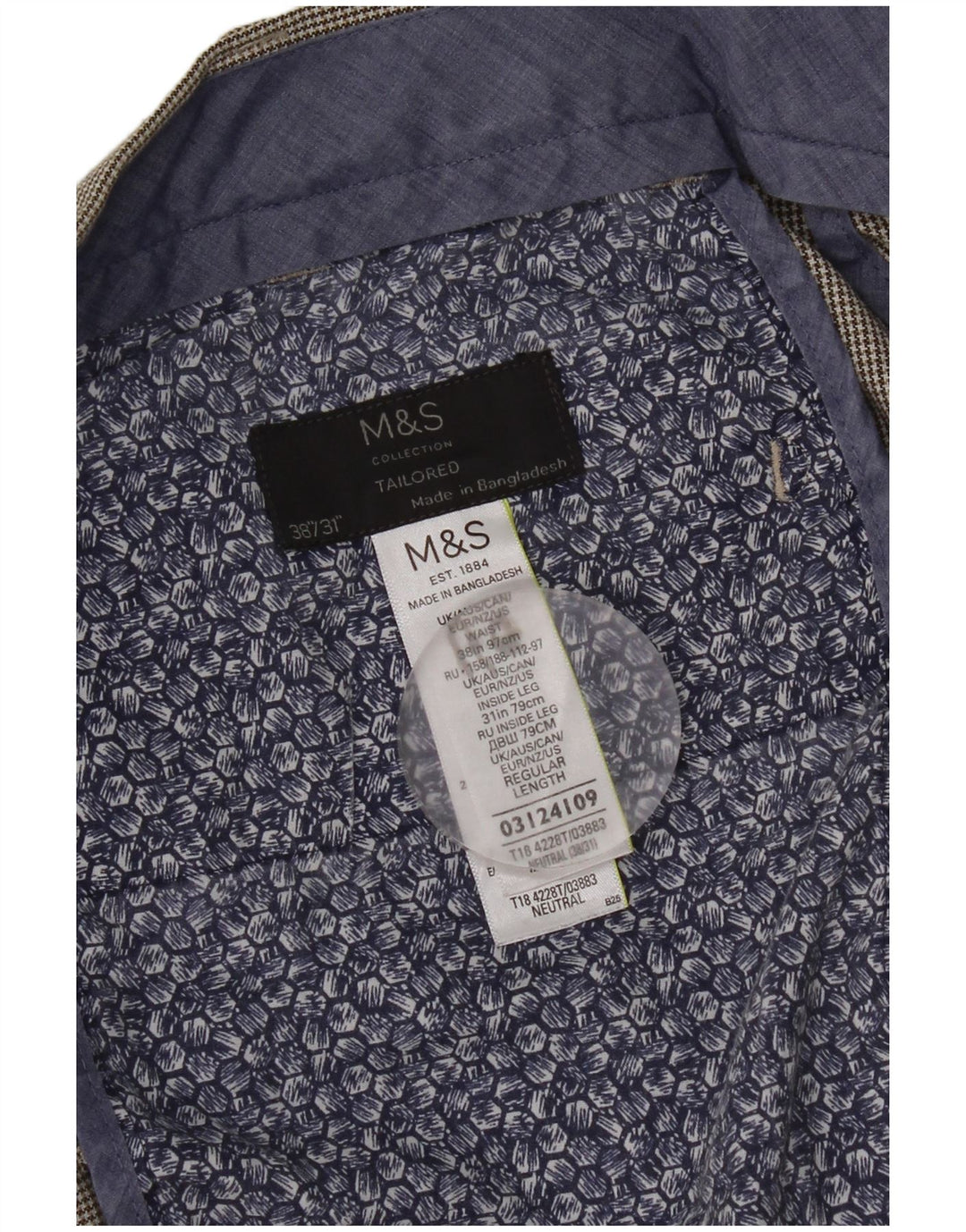Pantaloni de costum drepți pentru bărbați Marks & Spencer L38 L31 Gri Houndstooth