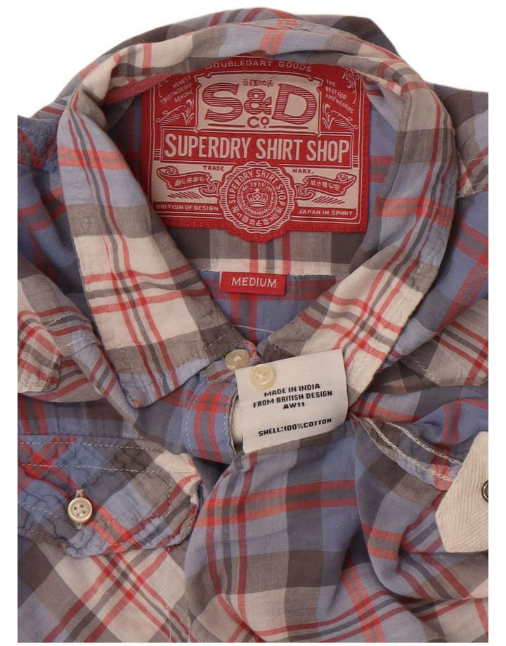Cămașă Superdry pentru femei cu mâneci 3/4 UK 14, bumbac cu carouri albastru mediu