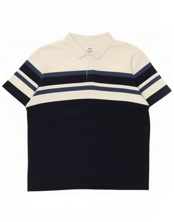 Marks & Spencer Mens Regular Fit Polo Shirt XL Navy Blue Colourblock Cotton