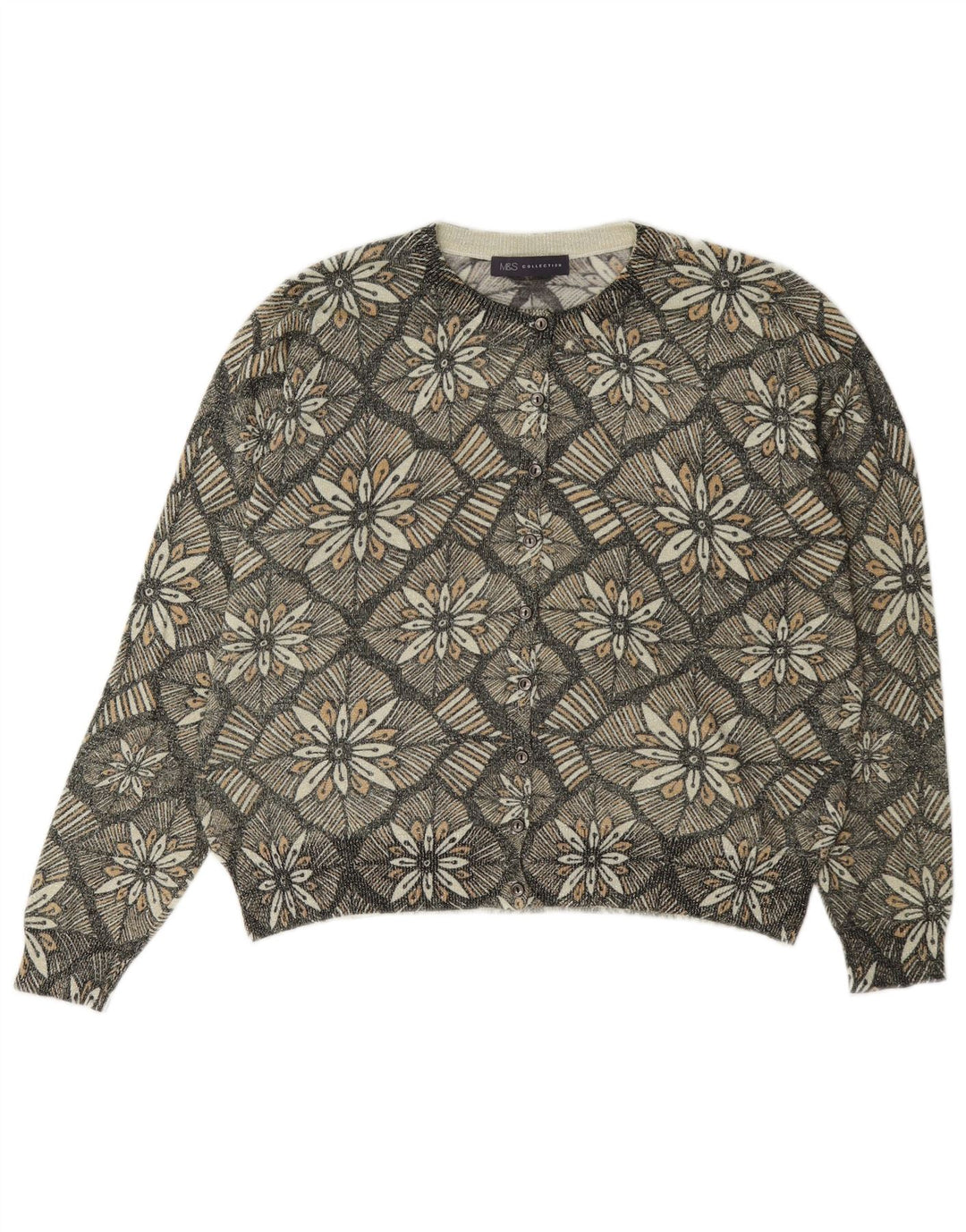 Pulover cardigan pentru femei Marks & Spencer UK 14 Medium Gri Floral Classic
