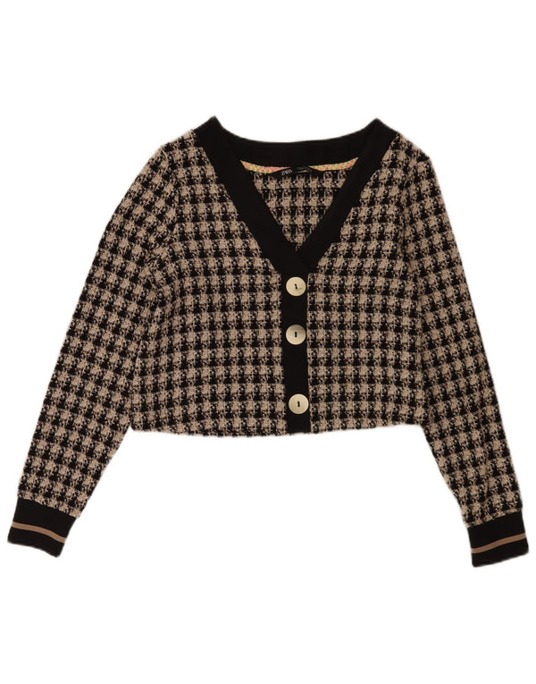 Top cardigan pentru femei Zara UK 10, bumbac negru cu carouri mici