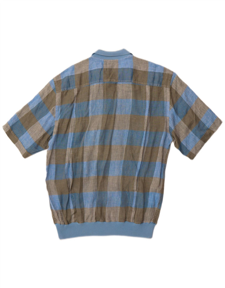 Camasa pulover cu maneca scurta pentru barbati VINTAGE IT 48 Medium Blue Check Flax