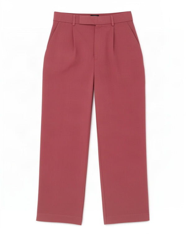 Zara Womens High Waist Loose Fit Suit Trousers Small W26 L28 Maroon