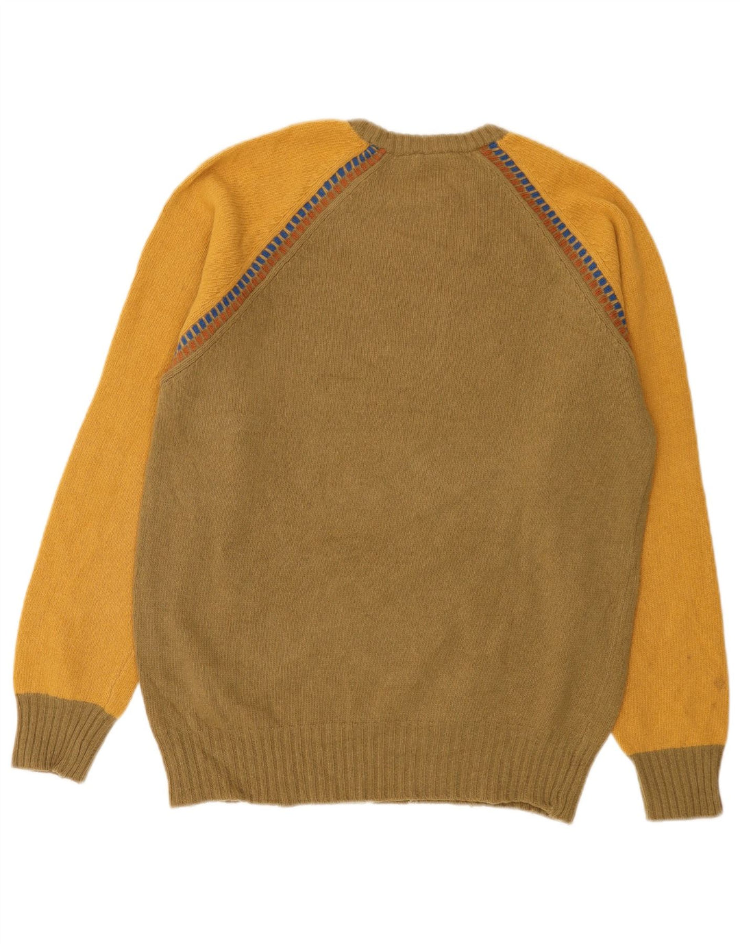 Pulover pentru bărbați cu gât roșu Stefanel IT 52 Lână mare kaki color bloc