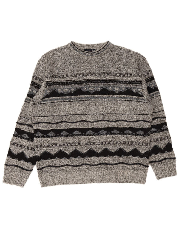 Pulover pentru bărbați Carletti cu decolteu triplu, 2XL, gri, geometric, acrilic