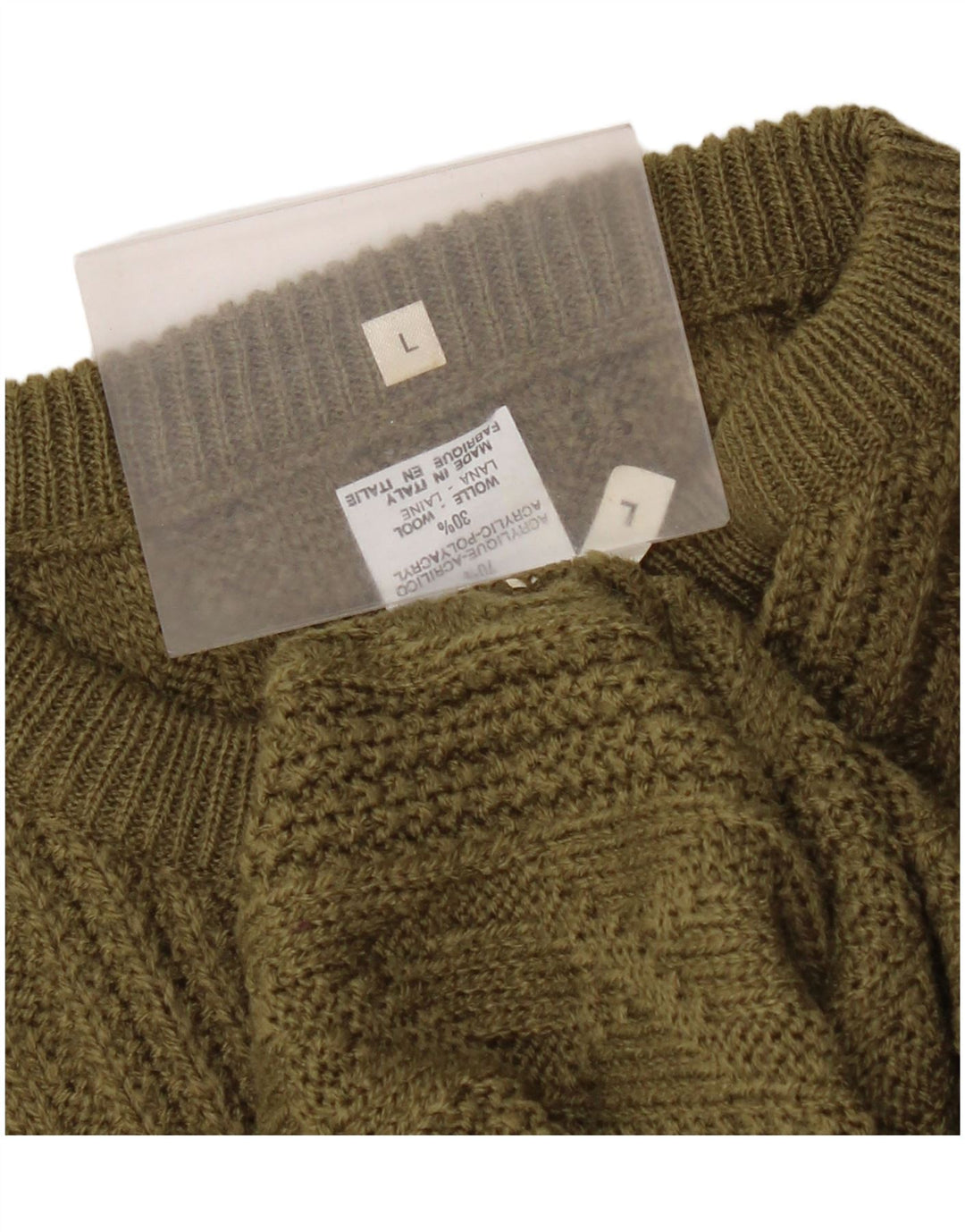 Pulover vintage pentru bărbați cu gâtul turnat, mare, acrilic, kaki
