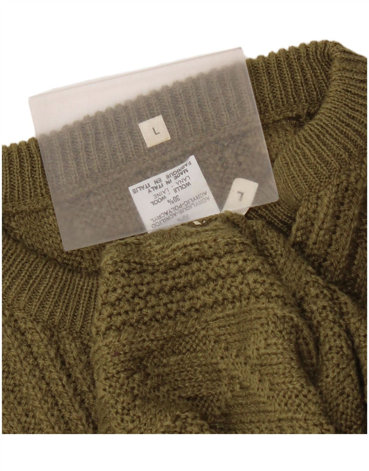 Pulover vintage pentru bărbați cu gâtul turnat, mare, acrilic, kaki