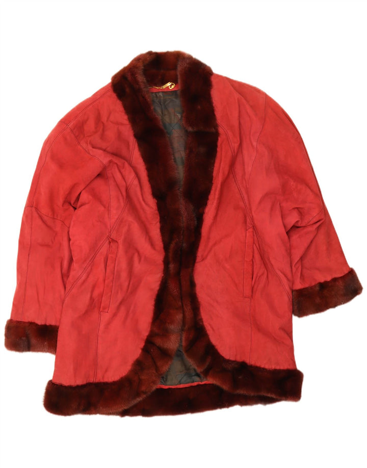 VINTAGE Pardesiu supradimensionat pentru femei de piele intoarsa IT 44 Medium Red Piele