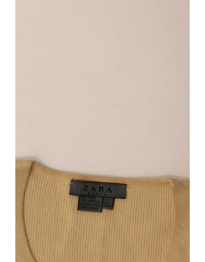 Pulover cu decolteu în V Zara pentru femei UK 16 Lână mare bej