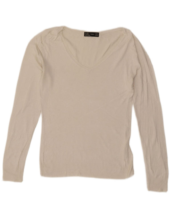 Top femeie Zara cu mânecă lungă UK 10 mic, alb, raion