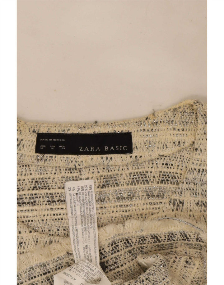 Jachetă Bolero deschisă pentru femei Zara UK 12 Medium Bumbac geometric alb