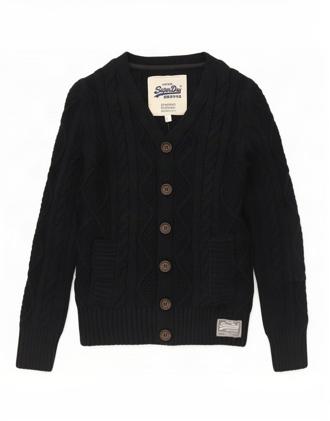 Pulover cardigan pentru bărbați Superdry, poliester cu pete albastru bleumarin mediu