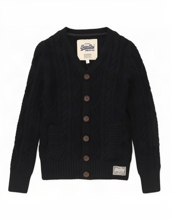 Pulover cardigan pentru bărbați Superdry, poliester cu pete albastru bleumarin mediu
