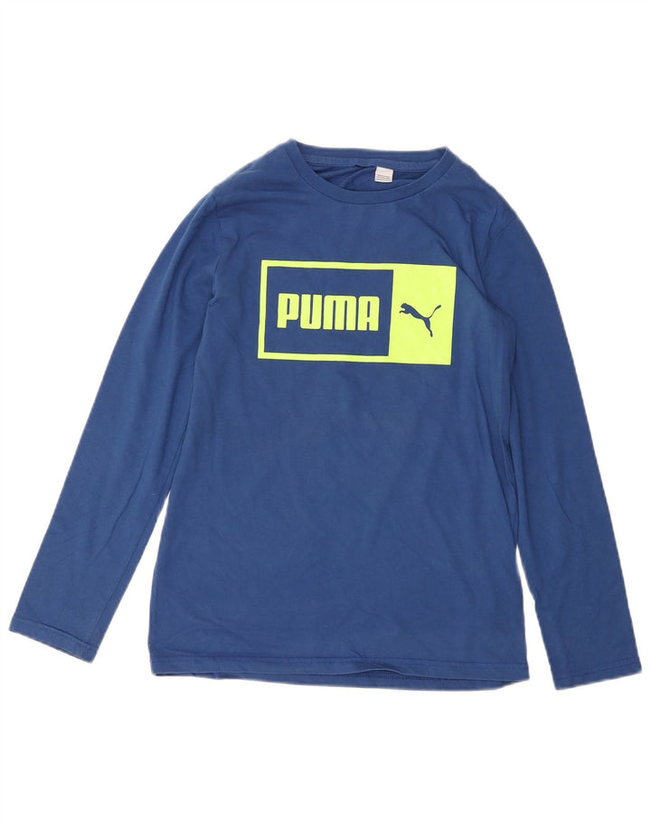 Top grafic PUMA cu mânecă lungă pentru bărbați, bumbac albastru mic