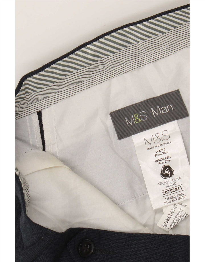 Marks & Spencer Pantaloni drepți pentru bărbați L34 L29 Lână bleumarin