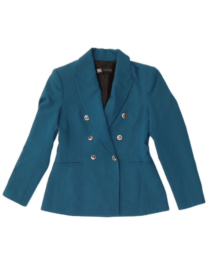 Jachetă Blazer pentru femei Zara, cu două piepturi, UK 12, poliester albastru mediu