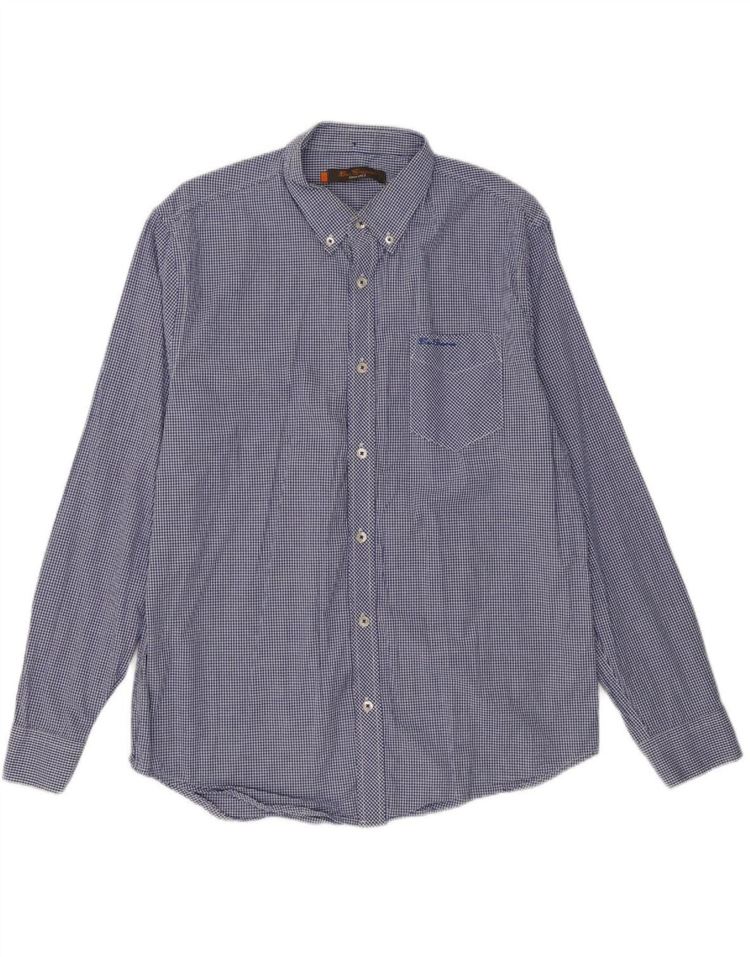 BEN SHERMAN Mens Shirt Large Blue Gingham Cotton
