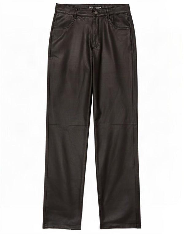 Zara Womens Straight Faux Leather Trousers Medium W28 L32 Black